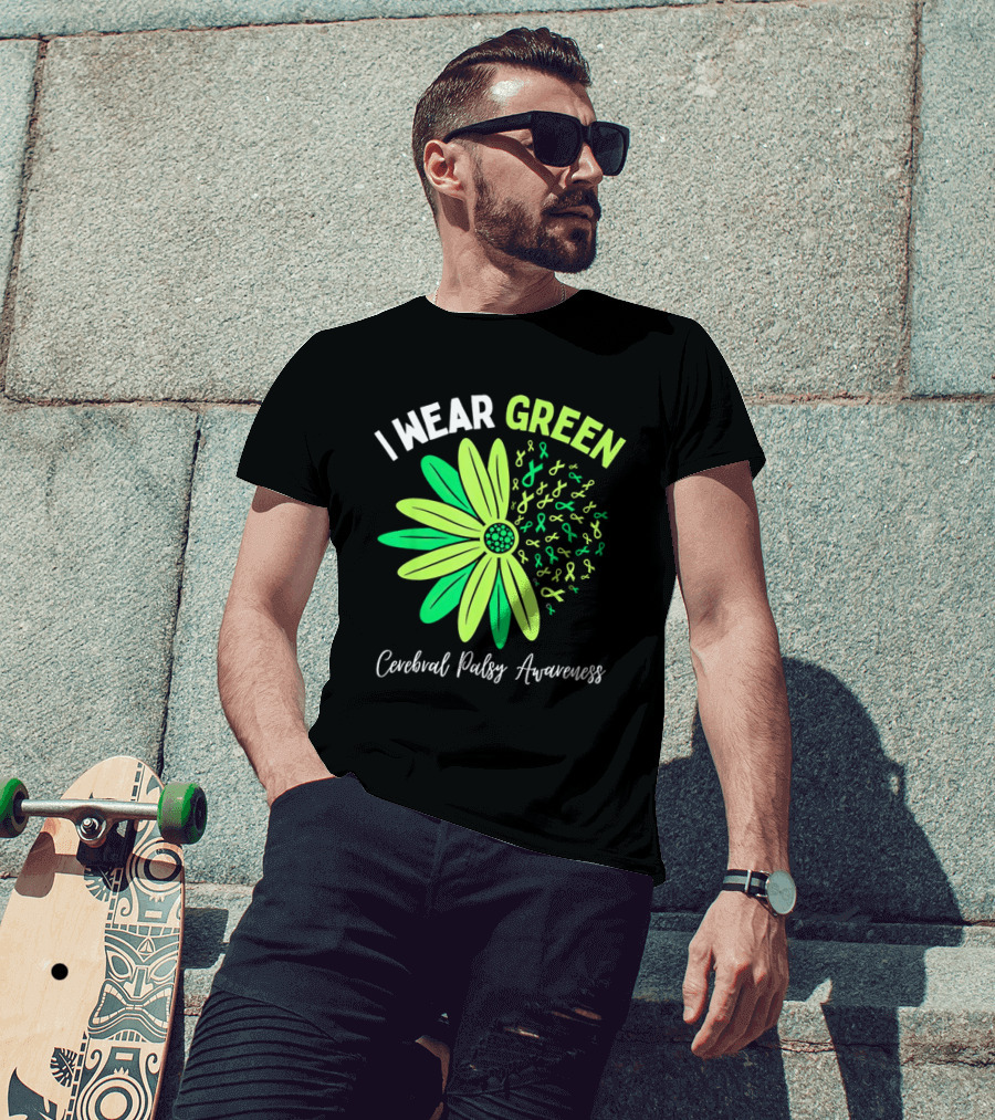 I Wear Green Cerebral Palsy Awareness Flower Ribbons T-Shirt