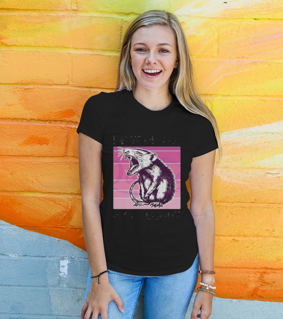 First Of All I’m A Delight Sarcastic Possum Yawning Sketch On Pink T-Shirt
