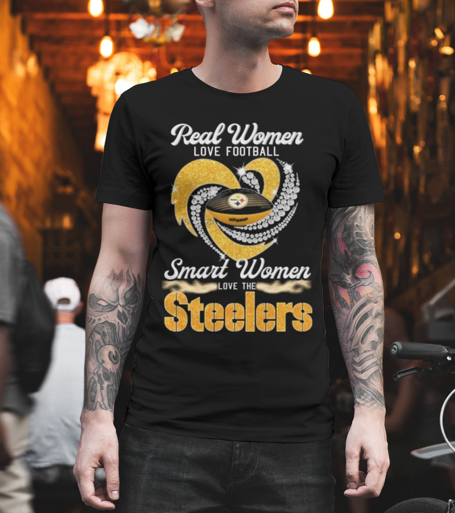 Real Women Love Football Smart Women Love the Steelers Diamond Heart T-Shirt