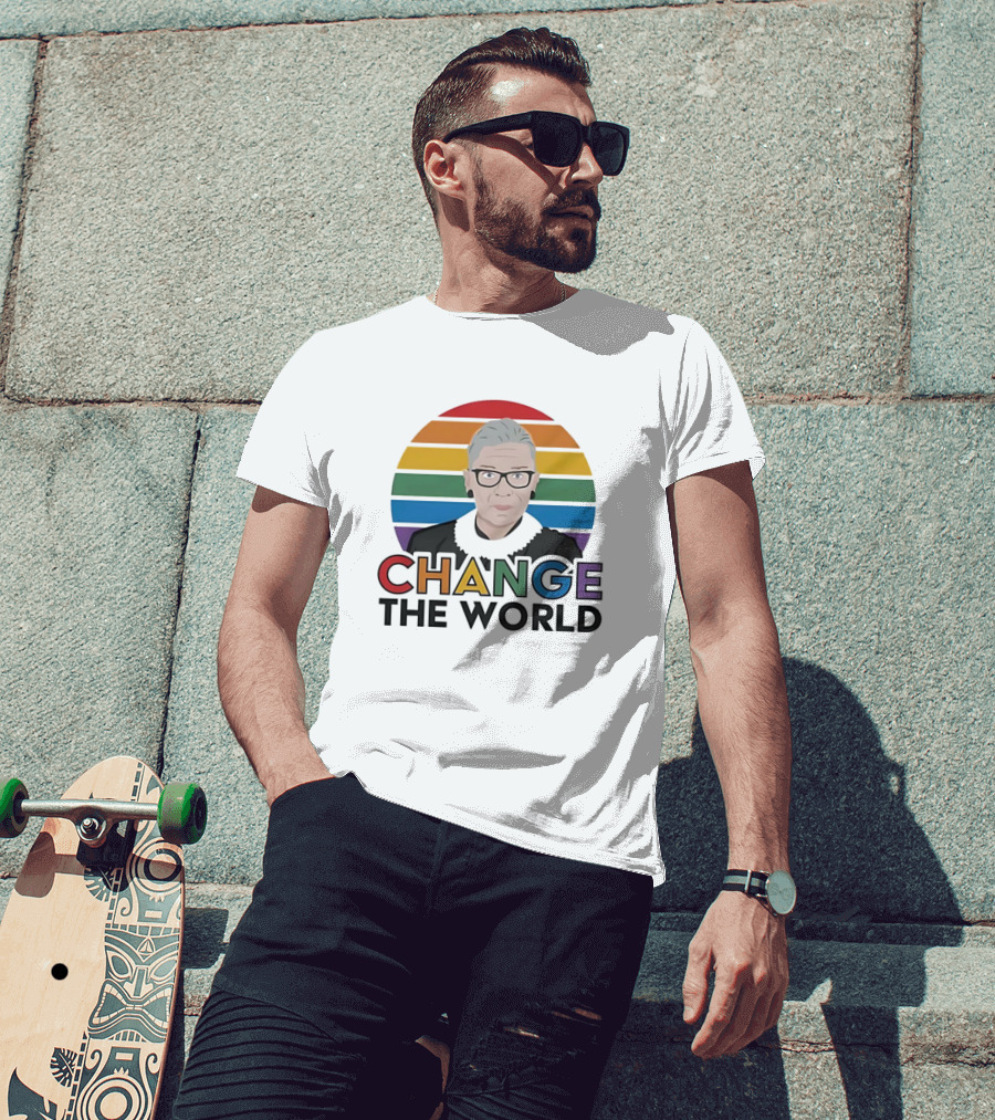 Change The World Ruth Bader Ginsburg Rainbow Stripes T-Shirt