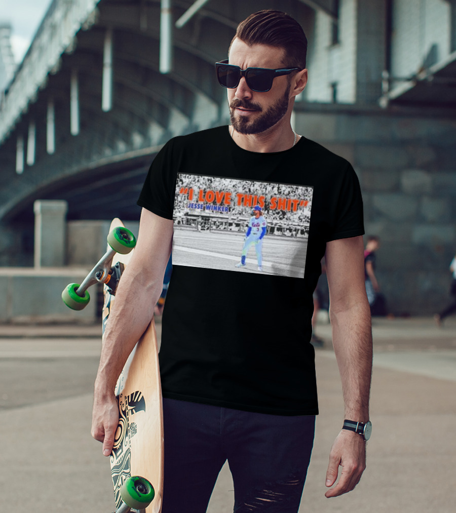 Jesse Winker New York Mets I Love This Shit Stadium Background T-Shirt