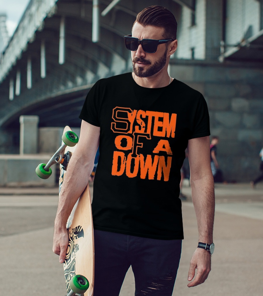 System Of A Down SF Giants Style Stacked Text T-Shirt