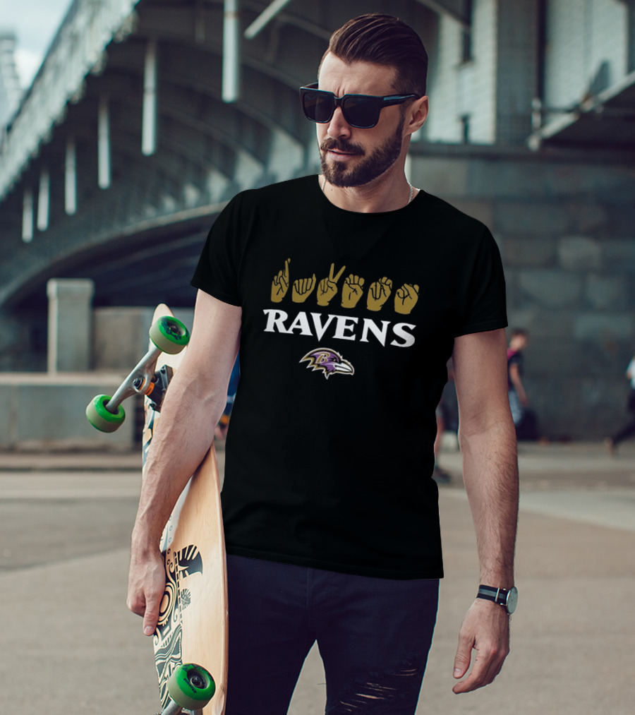 Baltimore Ravens ASL Love Sign NFL Homage Ravens Logo Iconic T-Shirt
