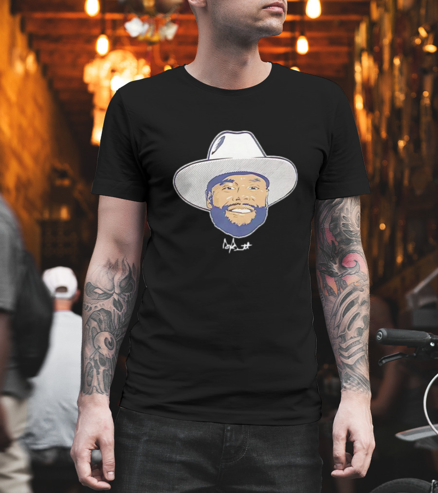 Dak Prescott Dallas Cowboys Big Head Signature Cowboy Hat T-Shirt