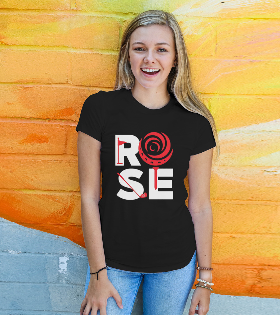Rose Golf Flag Swirl Iconic Stacked Letters T-Shirt
