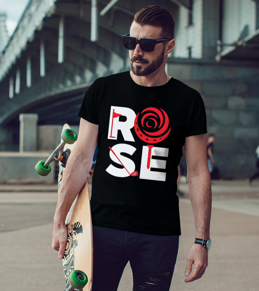 Rose Golf Flag Swirl Iconic Stacked Letters T-Shirt
