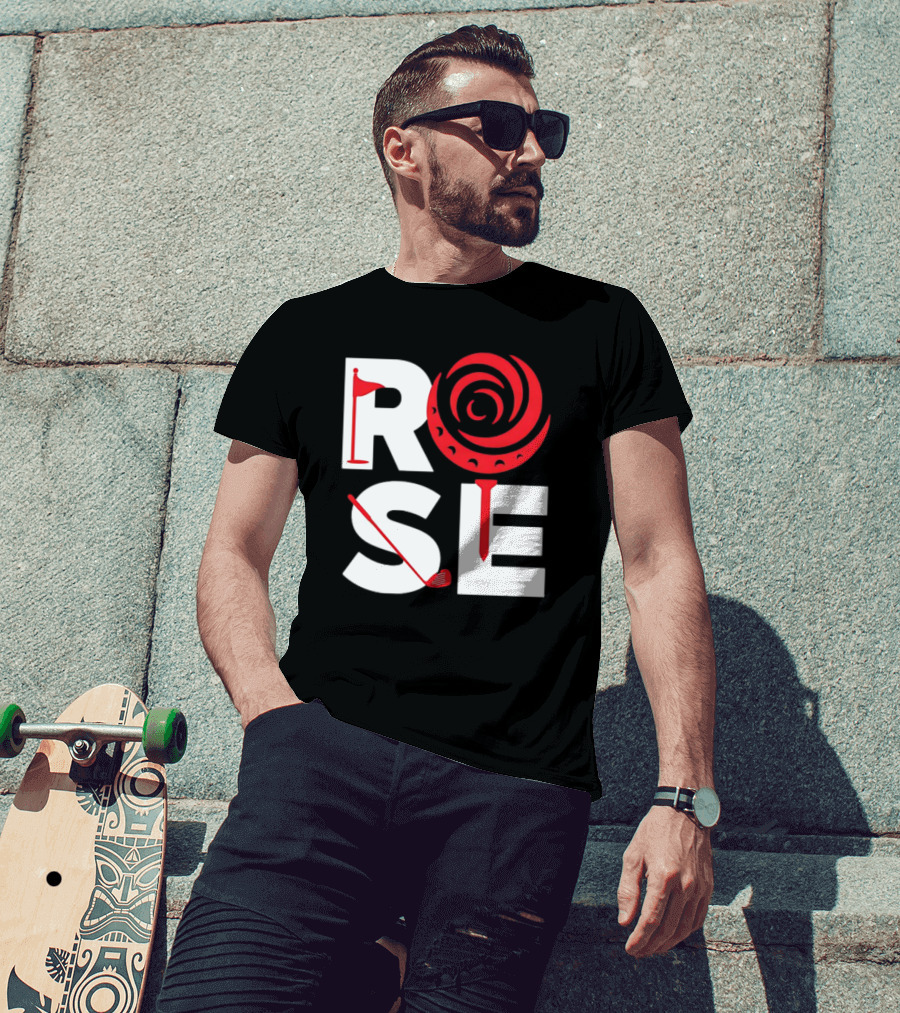 Rose Golf Flag Swirl Iconic Stacked Letters T-Shirt