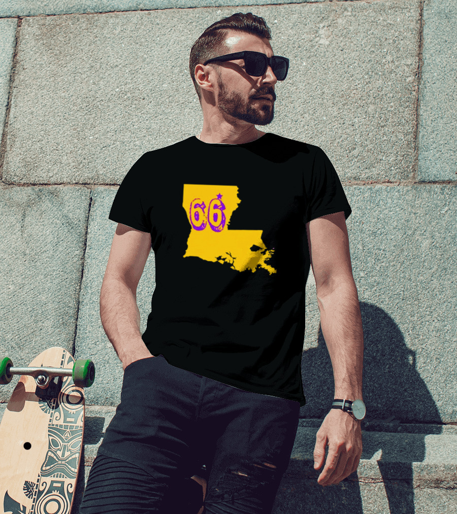 Louisiana State 66 Will Campbell LSU Tigers Map Outline T-Shirt