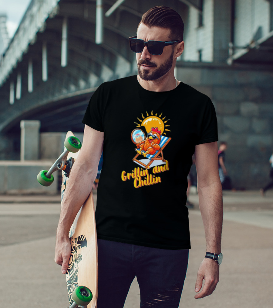 Grillin And Chillin Cool BBQ Chicken Sun Lounger Vibes T-Shirt