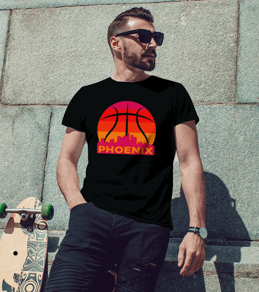 Phoenix City Skyline Basketball Sunset T-Shirt
