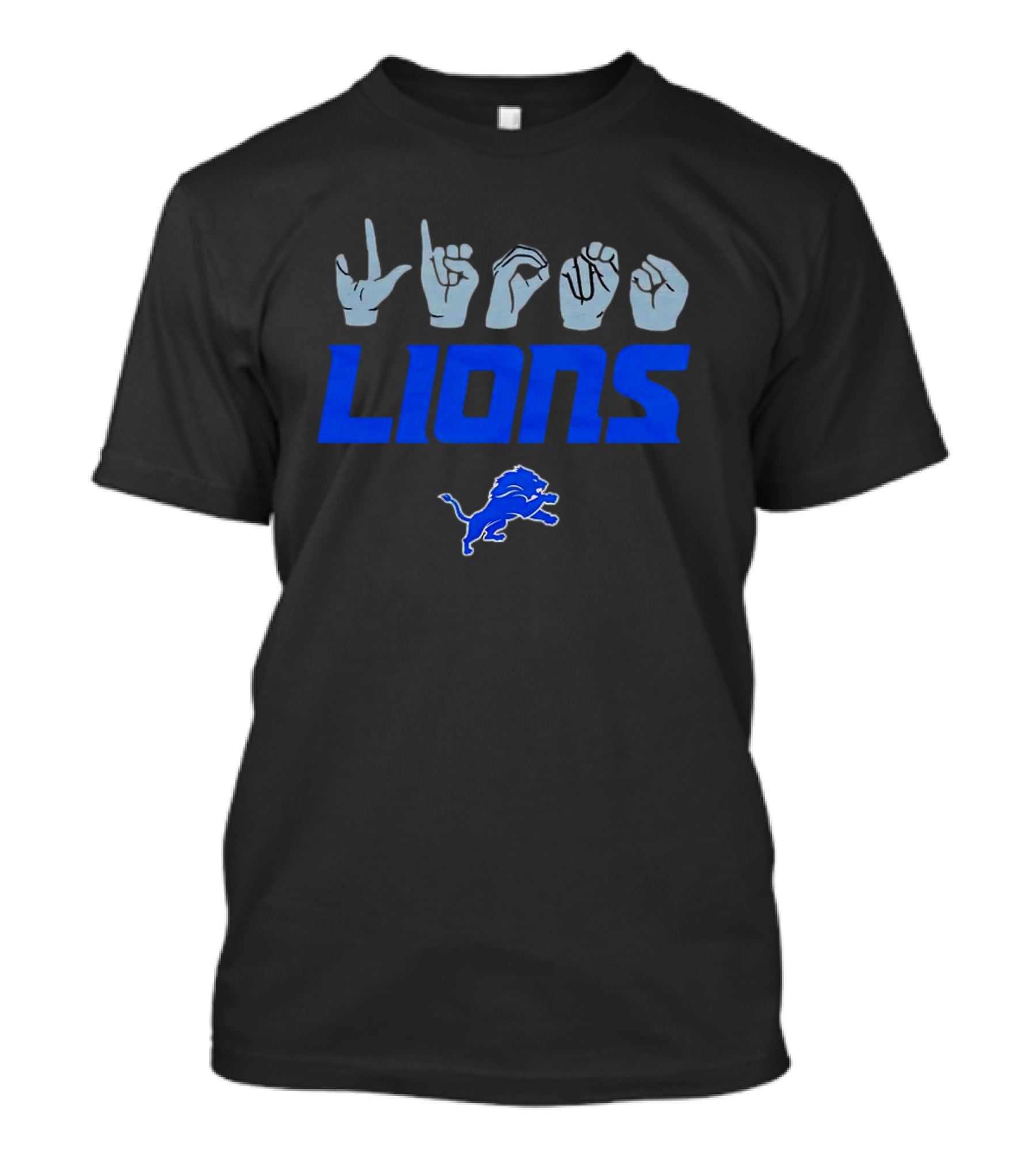 Love Sign With Detroit Lions ASL Logo And Blue Lion Emblem T-Shirt