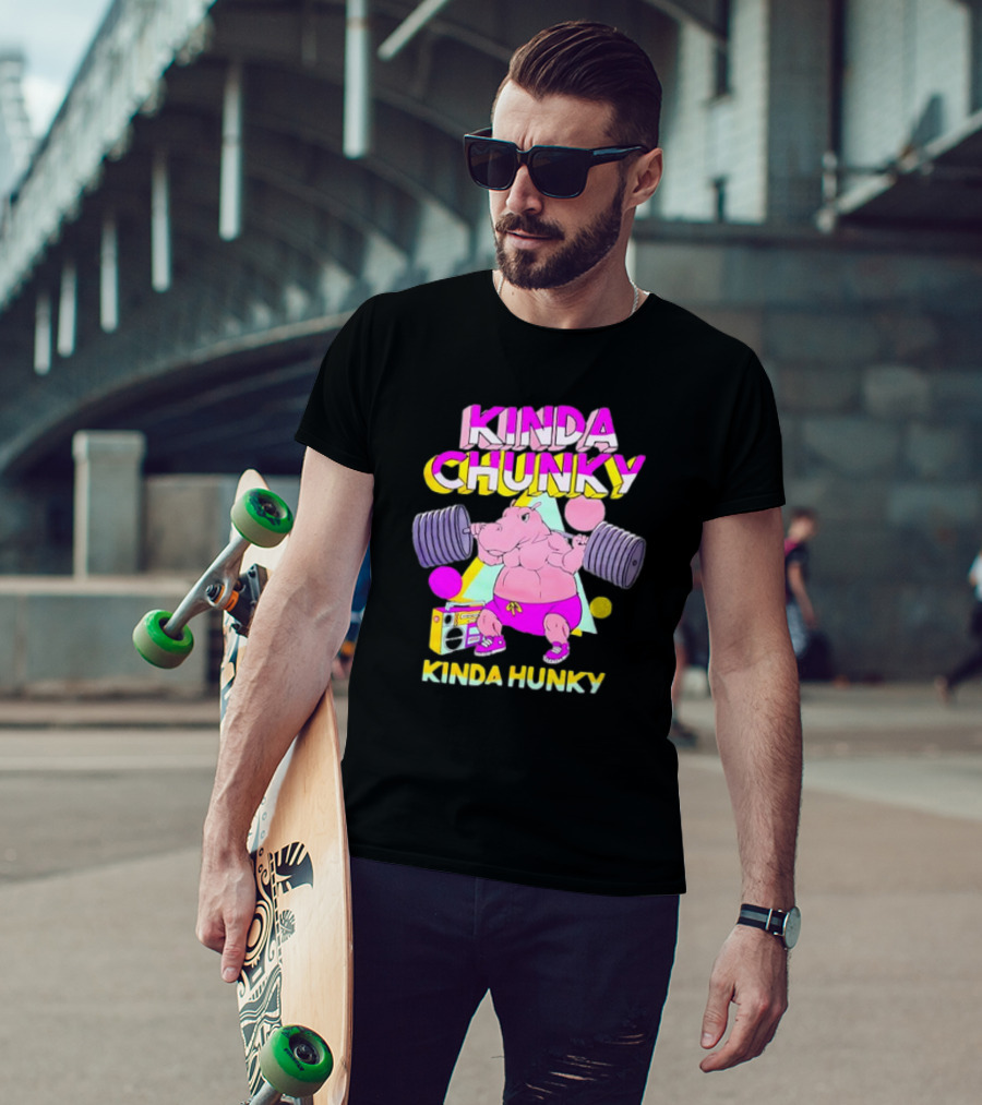 Kinda Chunky Kinda Hunky Hippo Bodybuilding Gym Cartoon Boombox T-Shirt