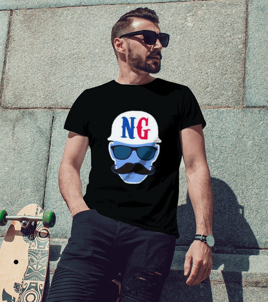 NG Not Gaetti NG Logo Blue Mustache And Sunglasses T-Shirt