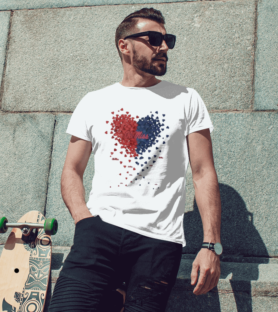 Ole Miss Heart Design With Red And Blue Hearts T-Shirt