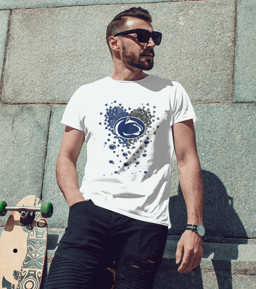 Heart Full Of Penn State Nittany Lions Pride Blue And Gray Logo Hearts T-Shirt