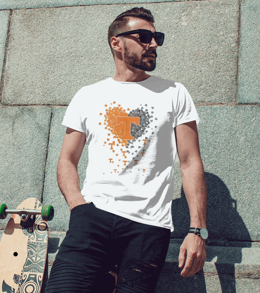 Heart Of Tennessee T With Orange And Gray Hearts T-Shirt