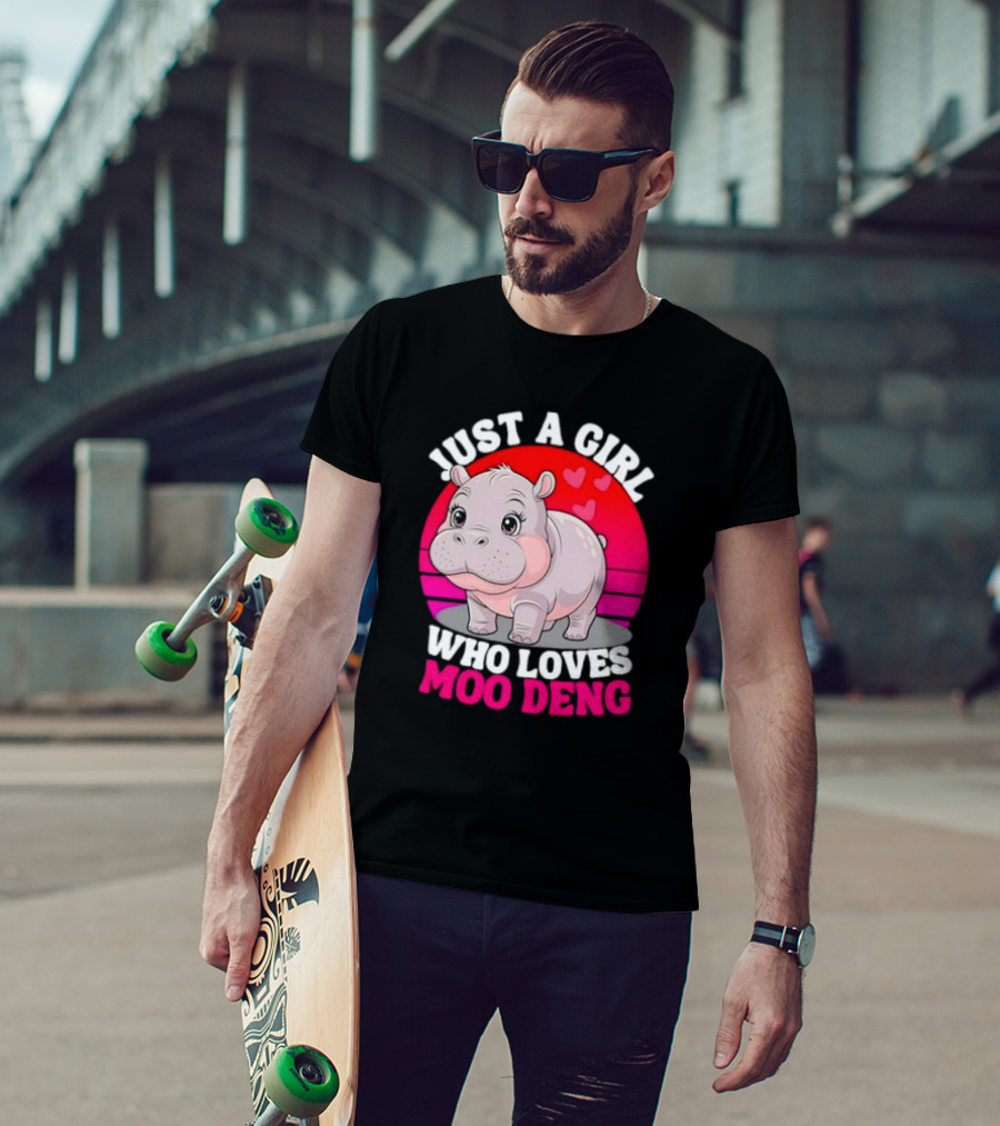 Just A Girl Who Loves Moo Deng Cute Baby Hippo Retro T-Shirt