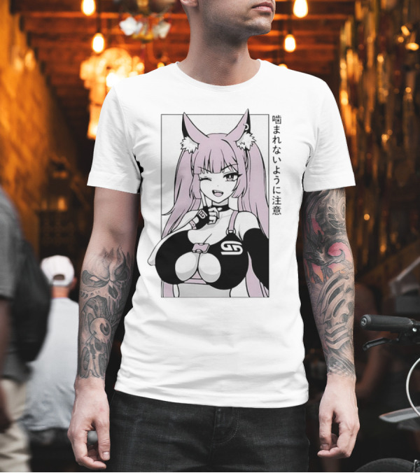 Waifu Frisky Kitty Beware of Bites T-Shirt Waifu Frisky Kitty Beware of Bites T-Shirt