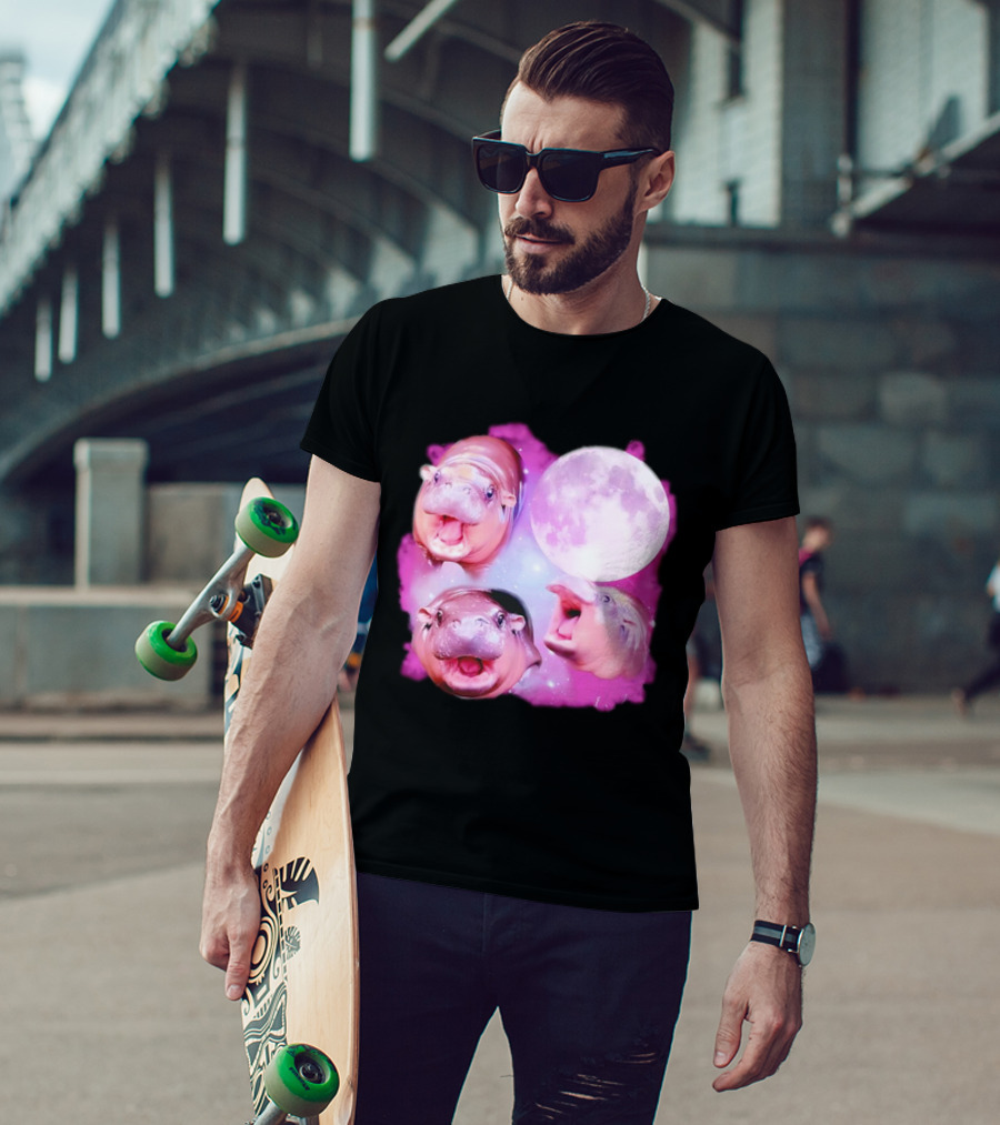 Cute Moo Deng Pink Moon Trio T-Shirt