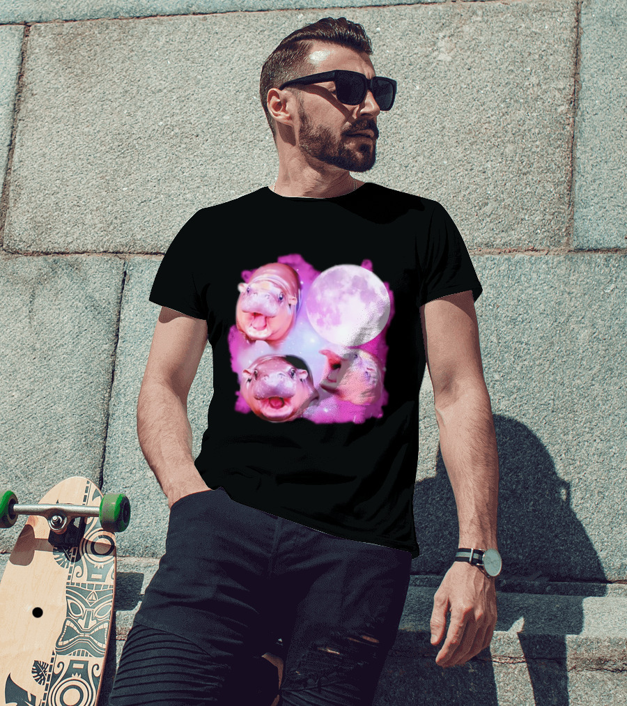 Cute Moo Deng Pink Moon Trio T-Shirt