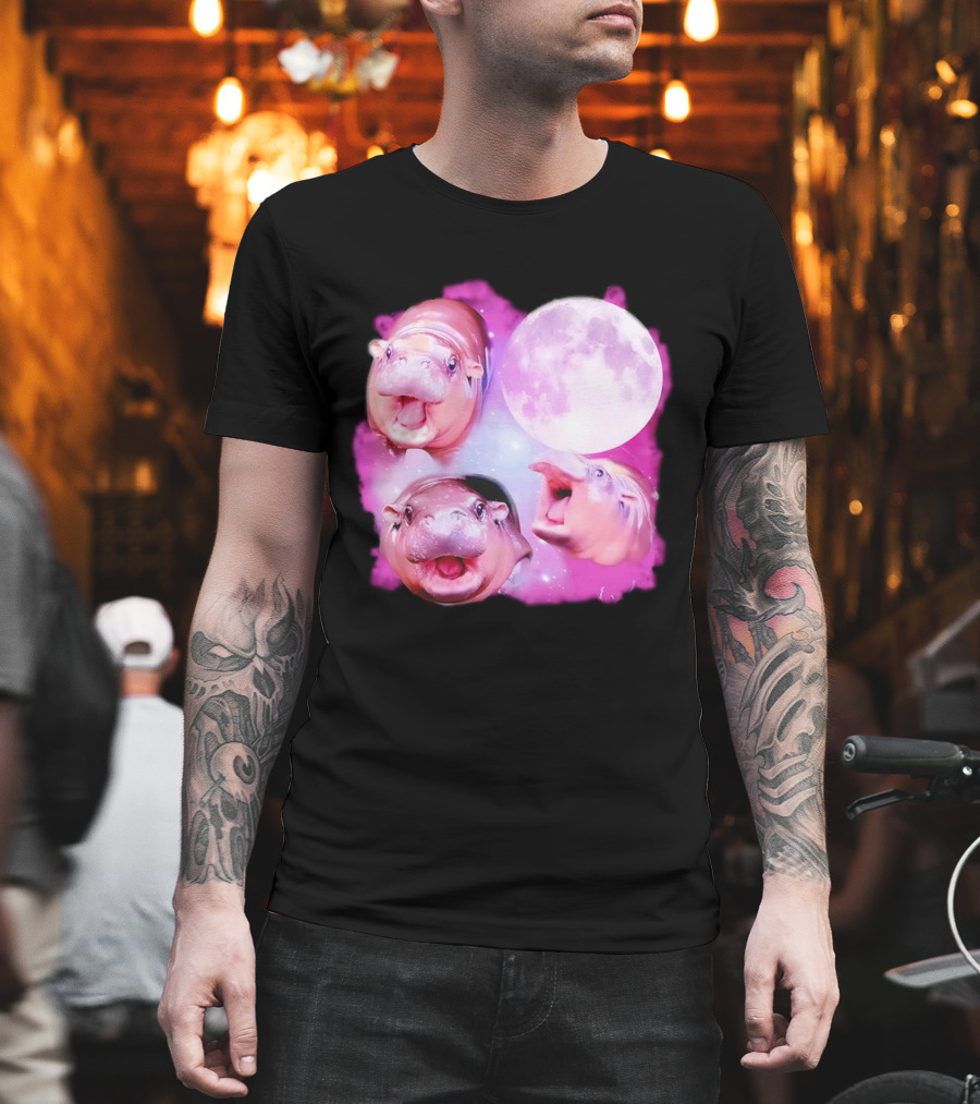 Cute Moo Deng Pink Moon Trio T-Shirt