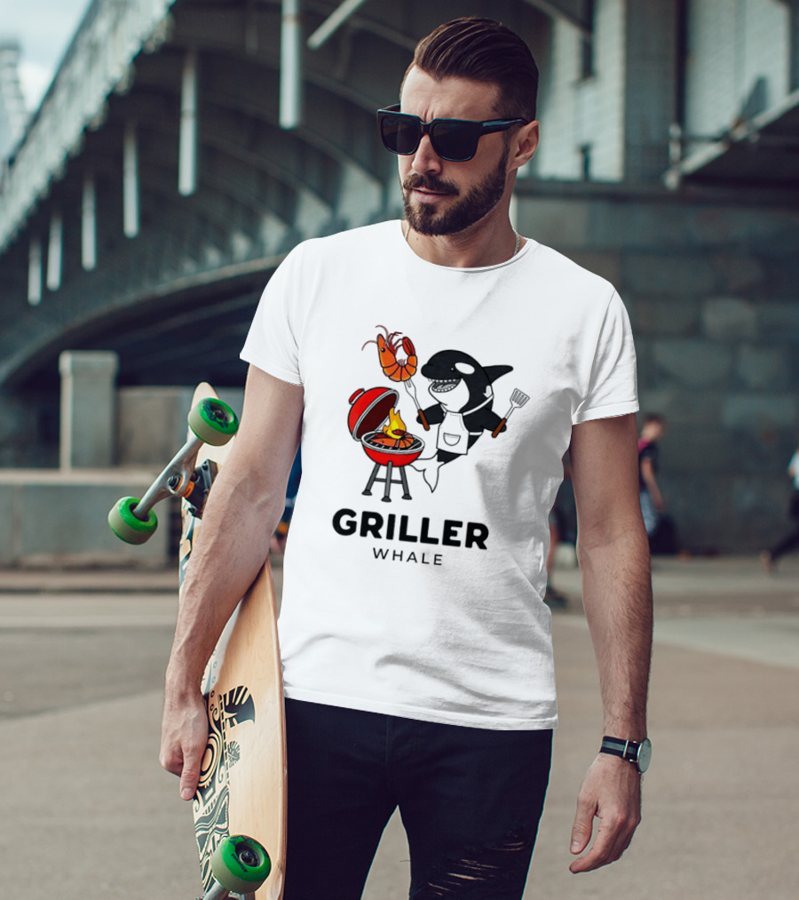 Griller Whale BBQ Cartoon Apron And Spatula With Lobster T-Shirt