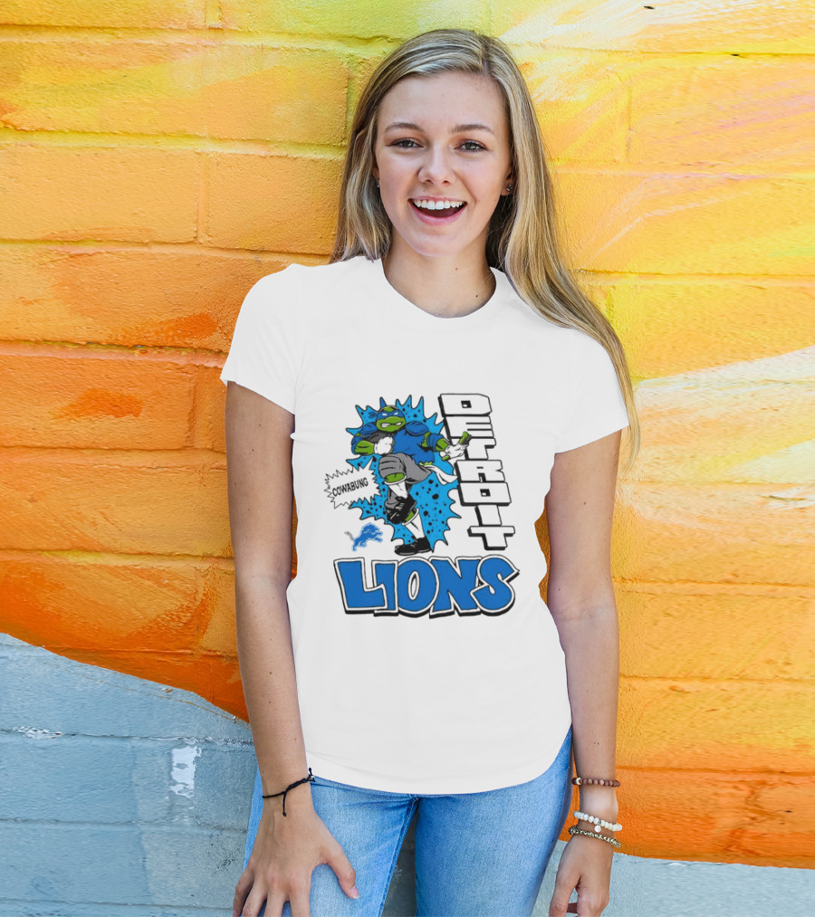 Leonardo Ninja Turtles Cowabunga Detroit Lions Football T-Shirt