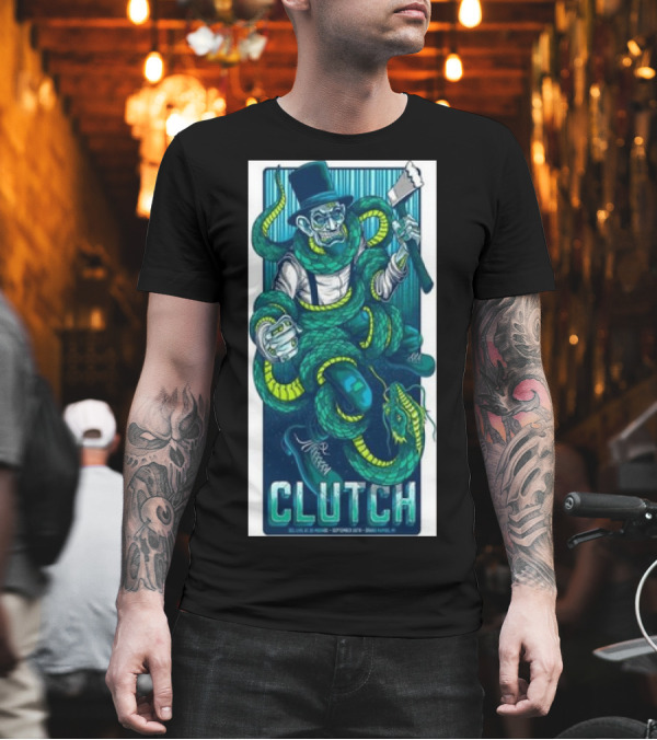 Clutch Tour Sept 26 2024 GLC Live 20 Monroe Grand Rapids MI Snake and Top Hat T-Shirt Clutch Tour Sept 26 2024 GLC Live 20 Monroe Grand Rapids MI Snake and Top Hat T-Shirt