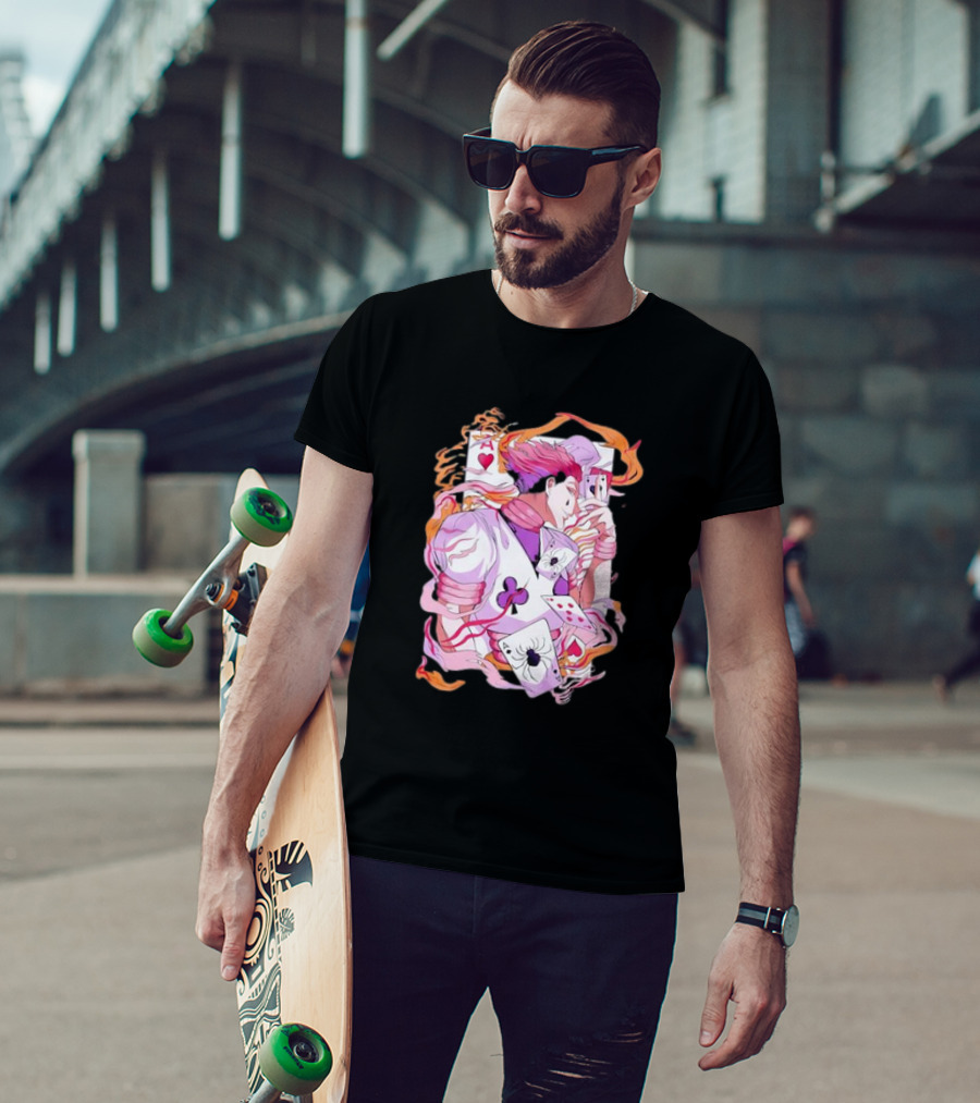 HISOKA Anime Manga Card Motif With Fiery Accents T-Shirt