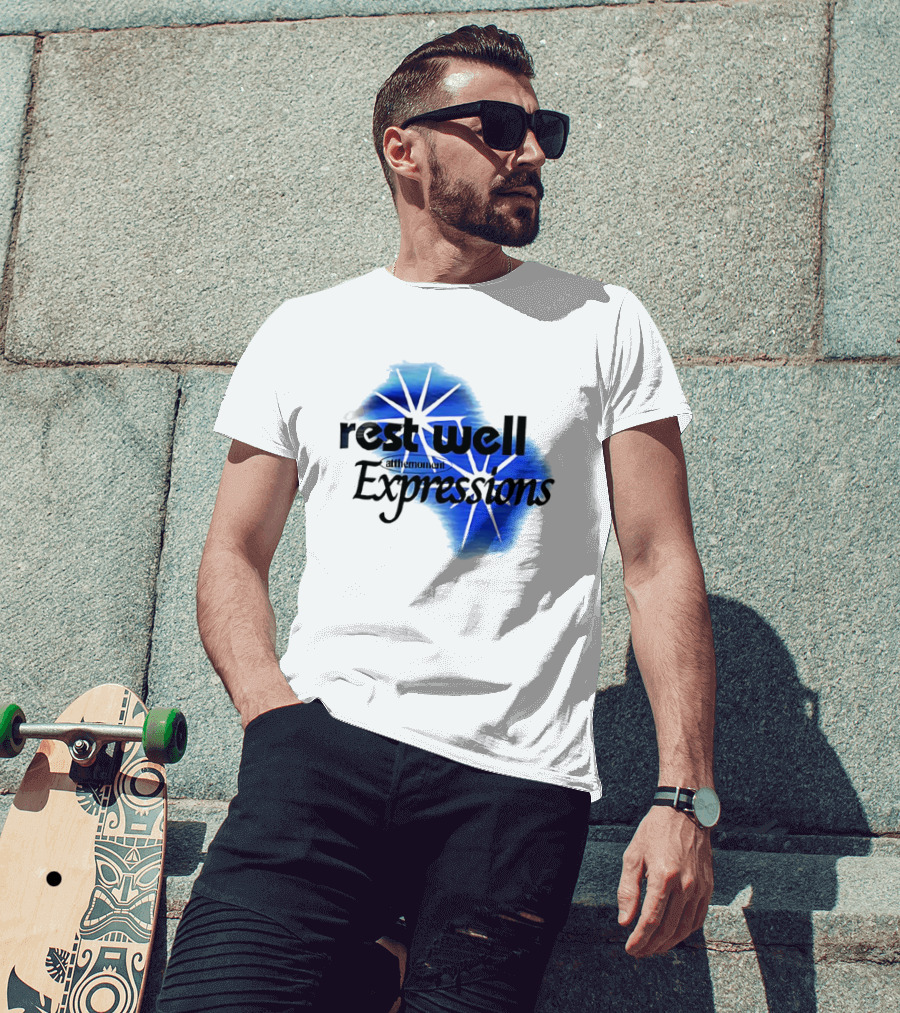 Rest Well Expressions At The Moment Retro Starburst Blue T-Shirt
