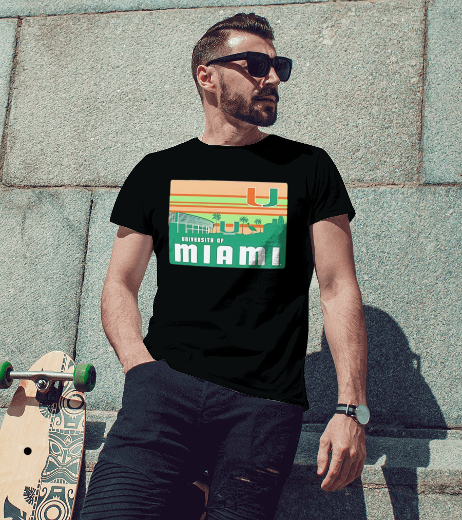 University Of Miami Hurricanes Retro Campus Skyline Palm Trees T-Shirt