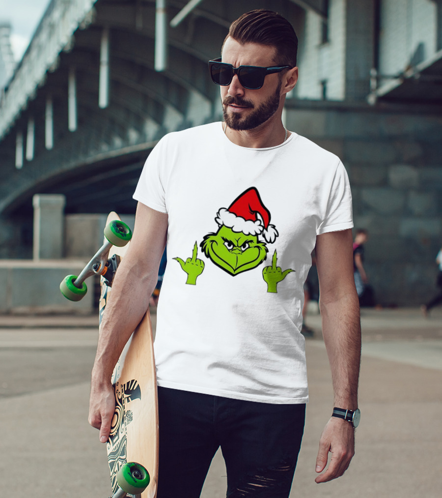 Grinch Middle Finger Funny Grinchmas Santa Claus Iconic Holiday Humor T-Shirt