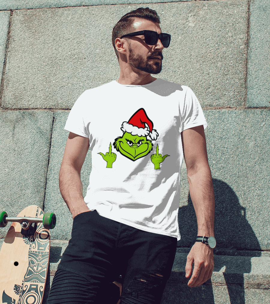 Grinch Middle Finger Funny Grinchmas Santa Claus Iconic Holiday Humor T-Shirt