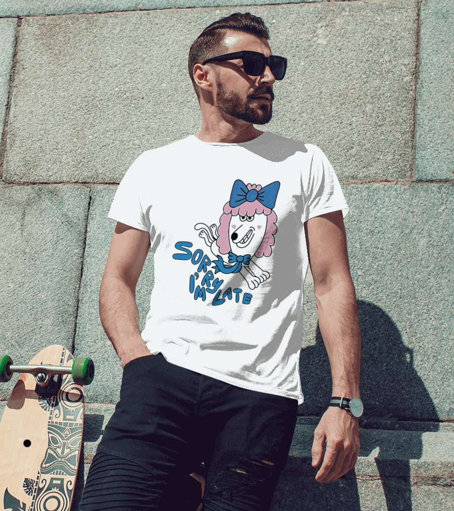 Lazy Oaf Sorry I’m Late Poodle With Pink And Blue Bow T-Shirt