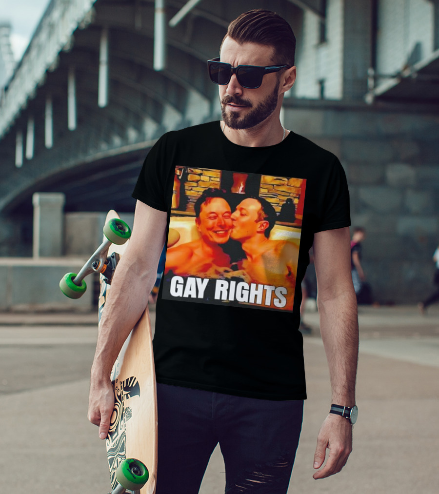 GAY RIGHTS Elon Musk Mark Zuckerberg Kissing Hot Tub Fireplace T-Shirt