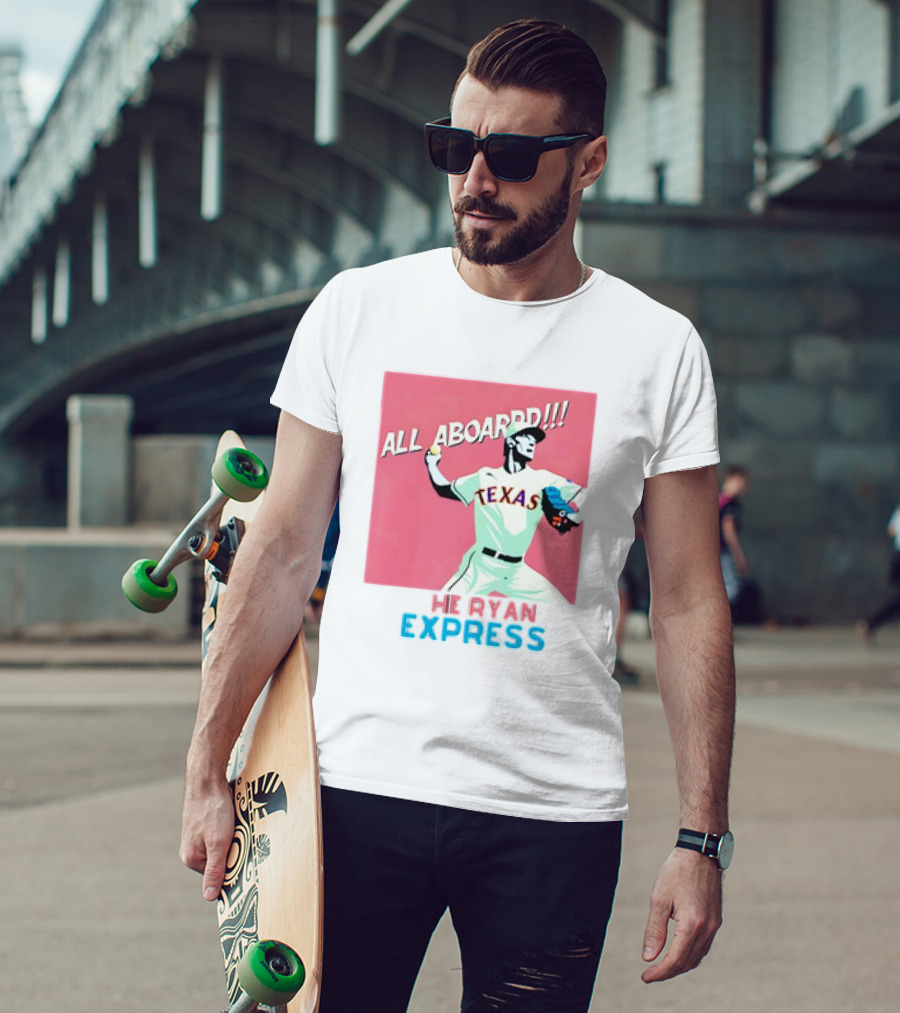 All Aboard Texas Rangers Ryan Express MLB Nolan Ryan Fanatic T-Shirt