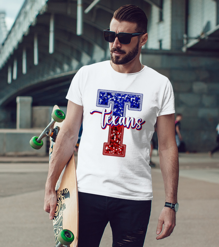 Texans Glitter Football T Red Blue T-Shirt