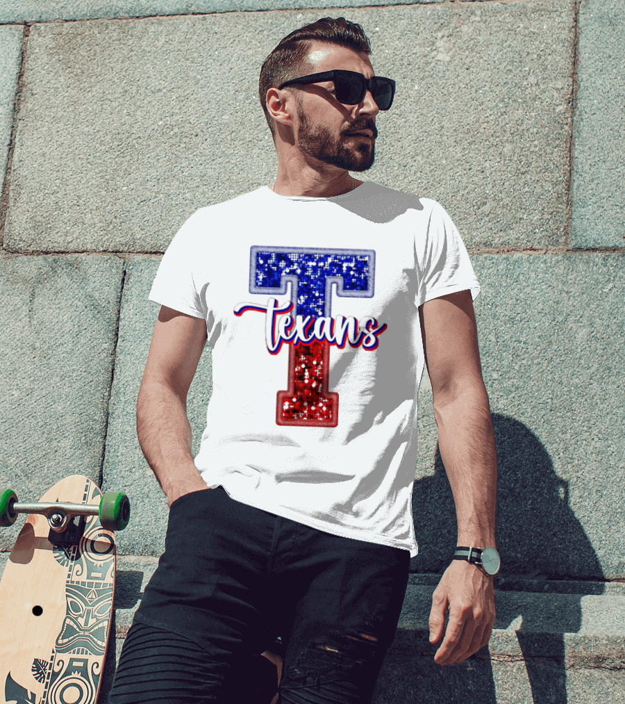 Texans Glitter Football T Red Blue T-Shirt