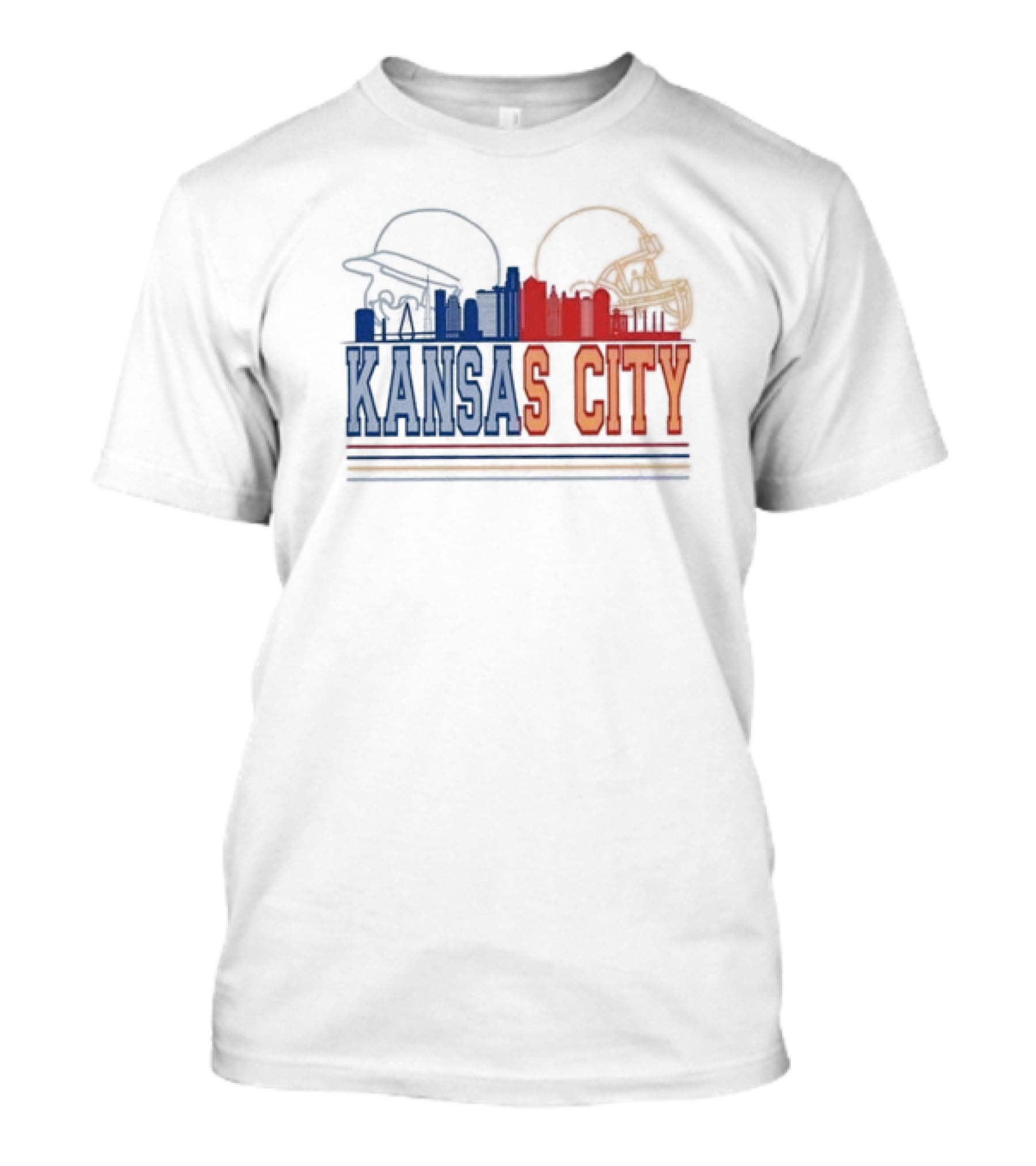 Kansas City Skyline Featuring Kansas City Chiefs Royals Helmets T-Shirt