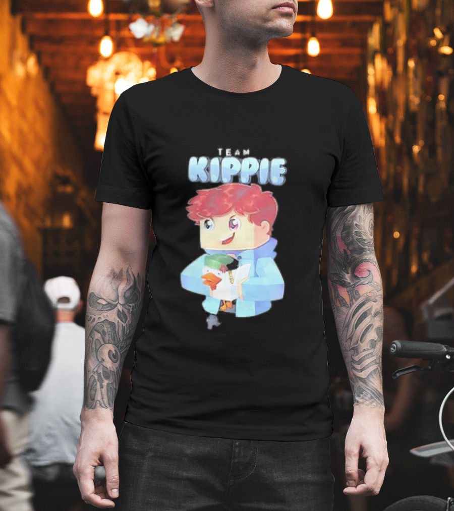 Team Kippie Cartoon Pixel Art Character with Pet Chicken T-Shirt