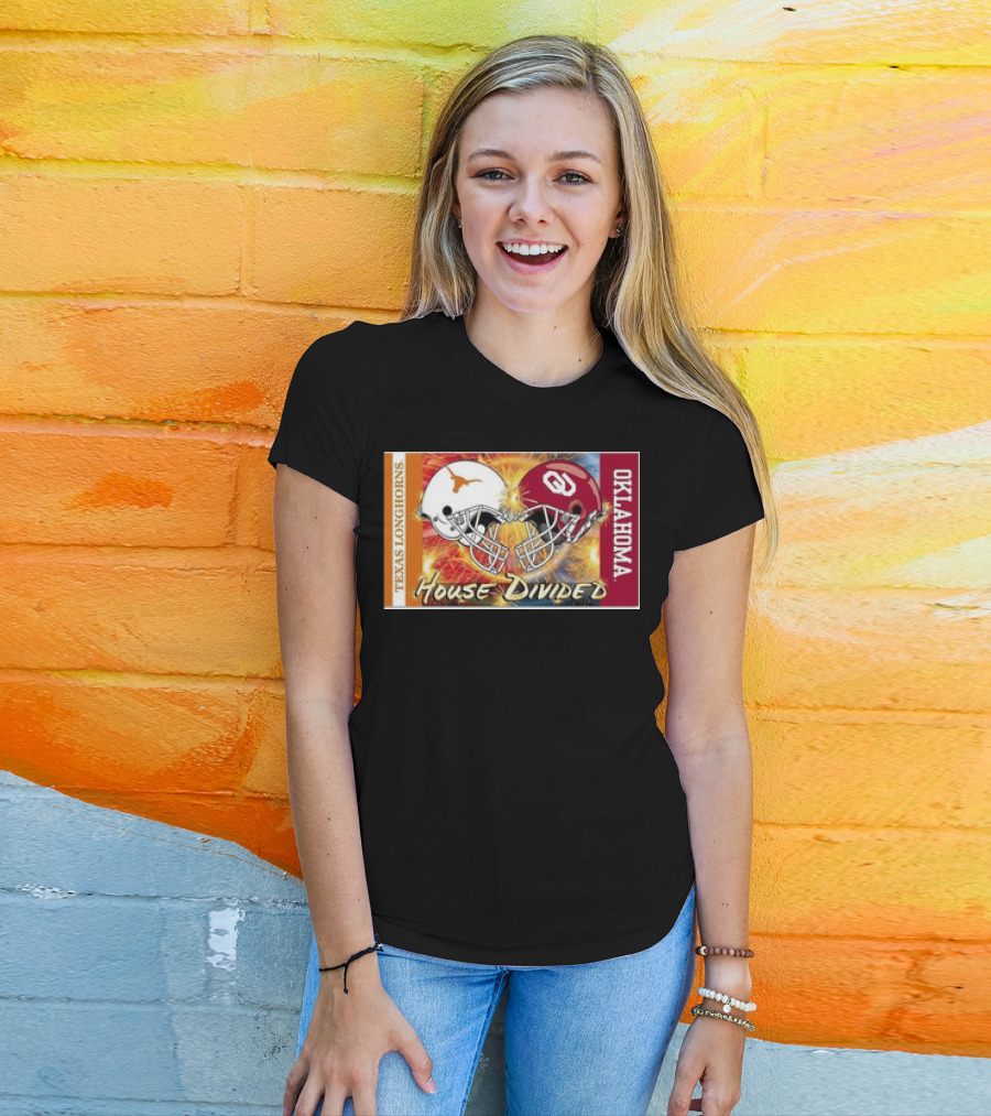Texas Longhorns Vs. Oklahoma Sooners House Divided Rivalry Banner T-Shirt