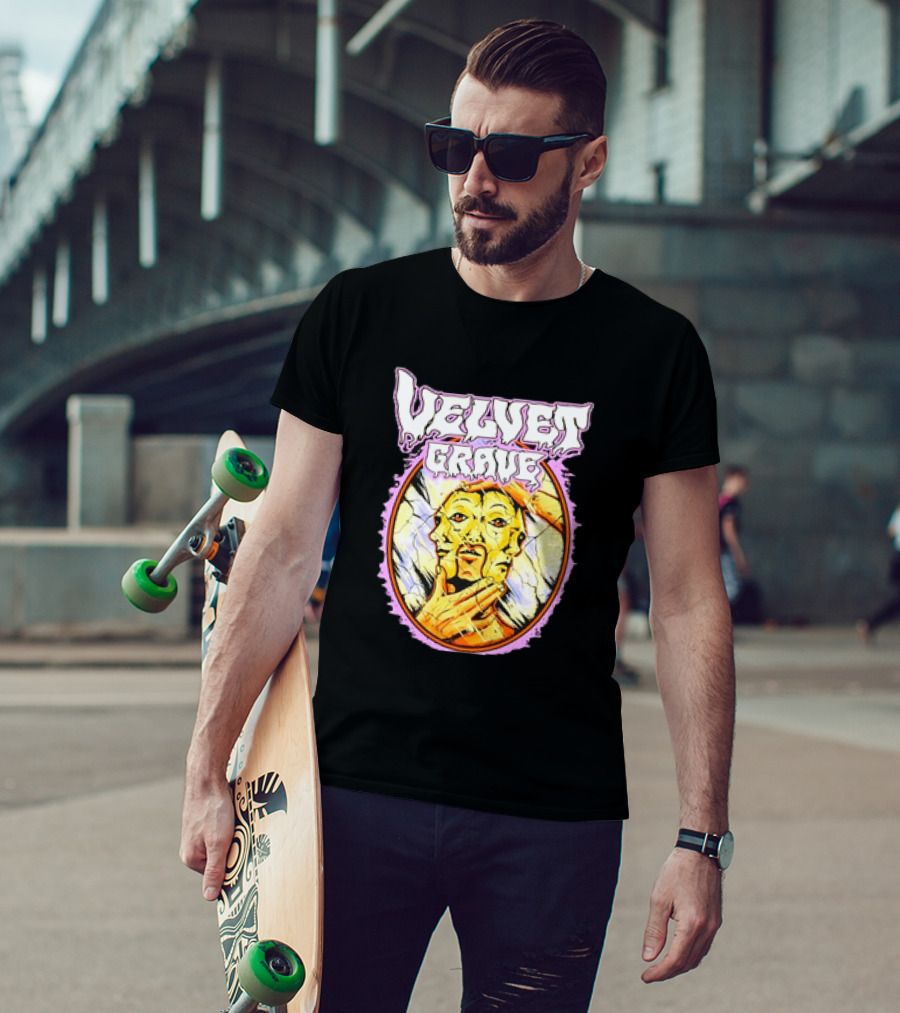 Velvet Grave Horror Retro Surreal Multi-Faced Mask T-Shirt