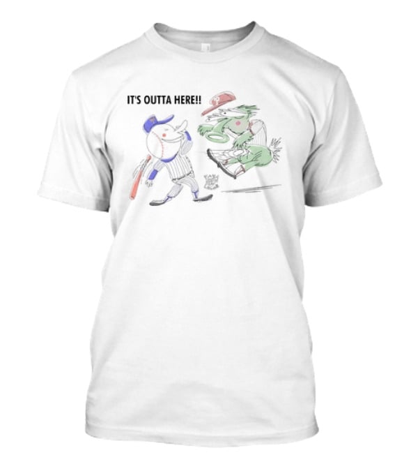 It's Outta Here New York Mets Beat Philadelphia Phillies Cartoon Baseball Rivalry T-Shirt