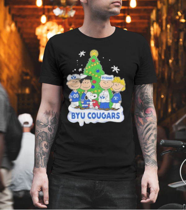 BYU Cougars Peanuts Characters Christmas Tree T-Shirt BYU Cougars Peanuts Characters Christmas Tree T-Shirt