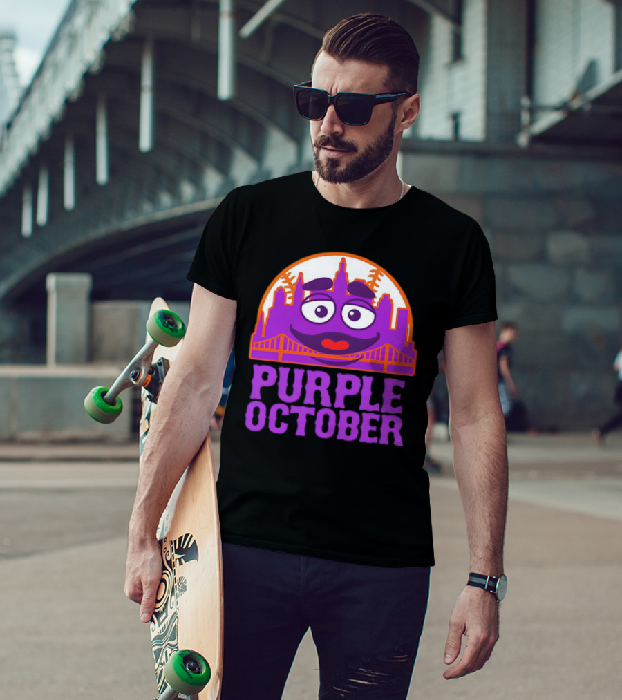 Grimace Purple October New York Mets MLB Skyline Baseball T-Shirt