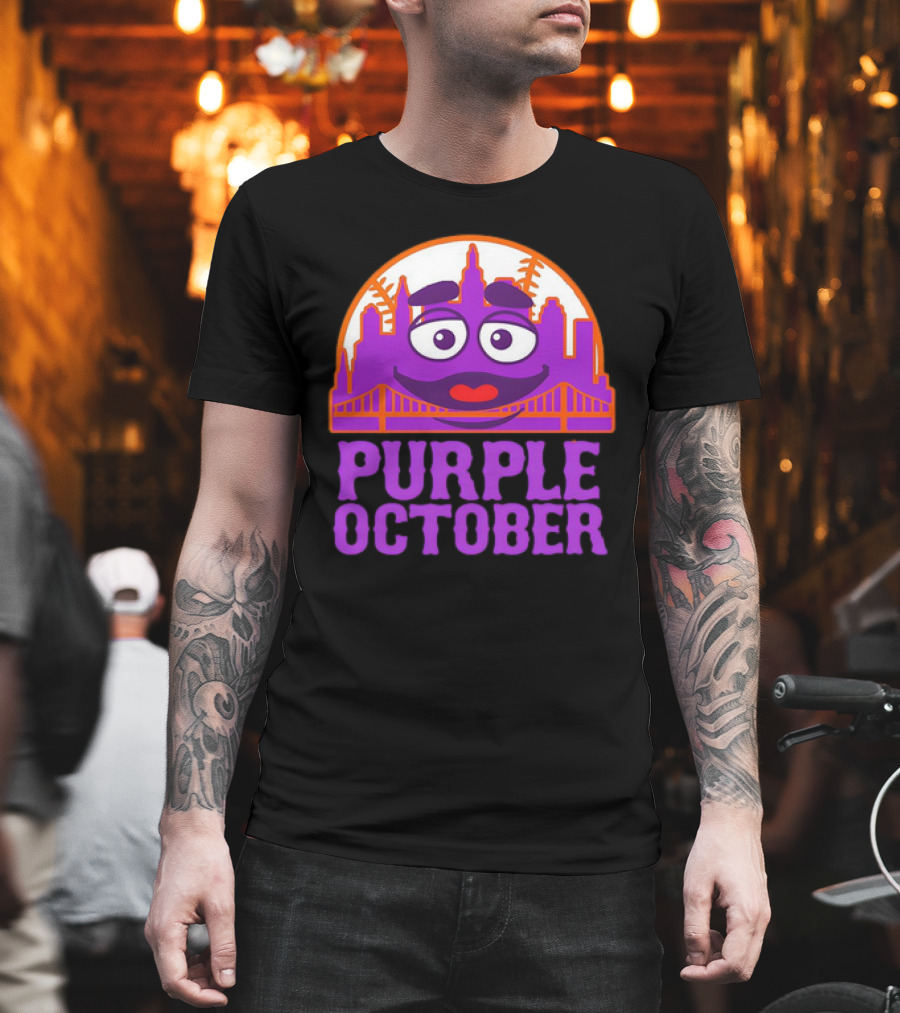 Grimace Purple October New York Mets MLB Skyline Baseball T-Shirt
