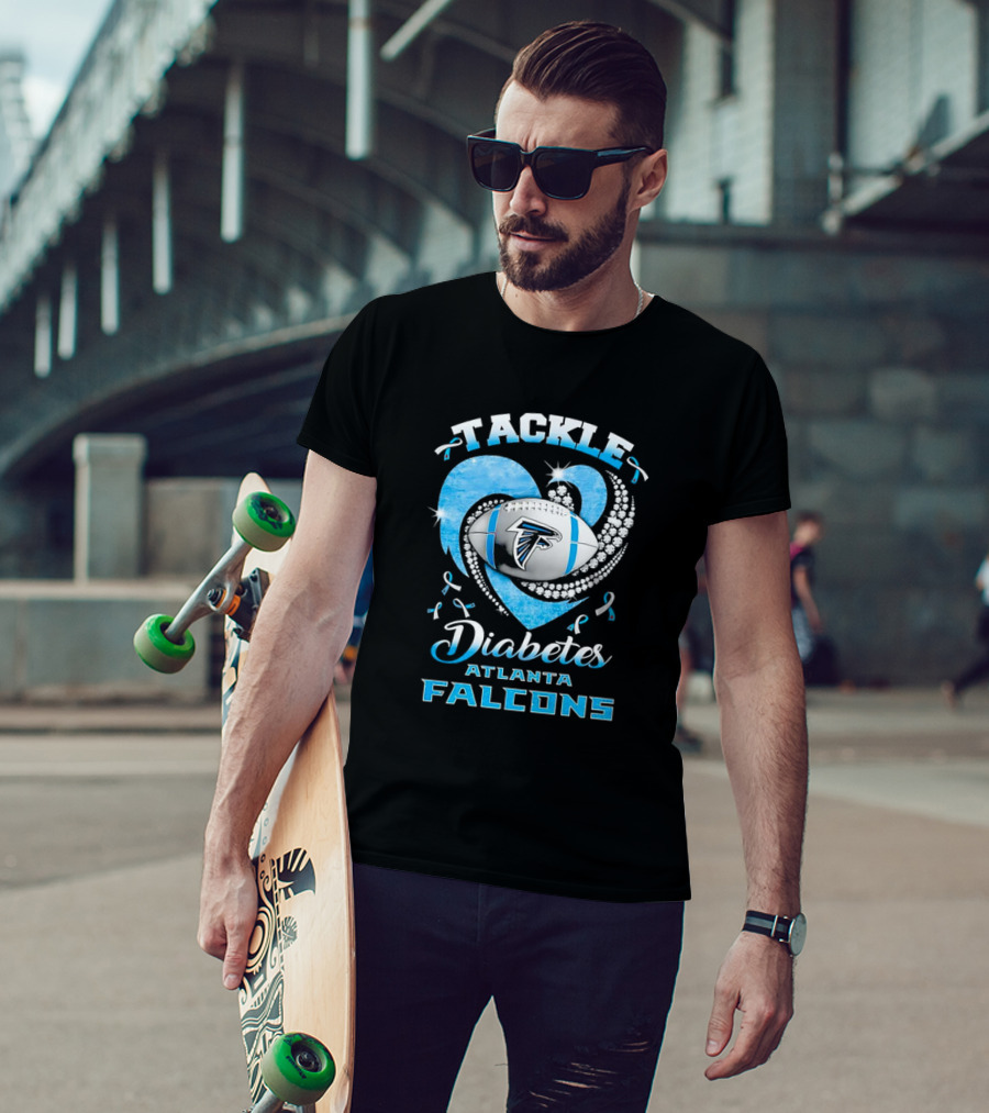 Tackle Diabetes Atlanta Falcons Heart Football Blue Awareness T-Shirt