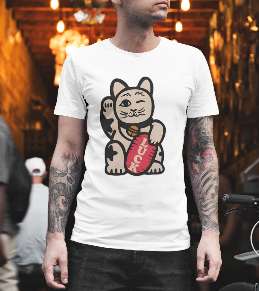 Maneki Lucky Cat Winking with Luck Sign T-Shirt