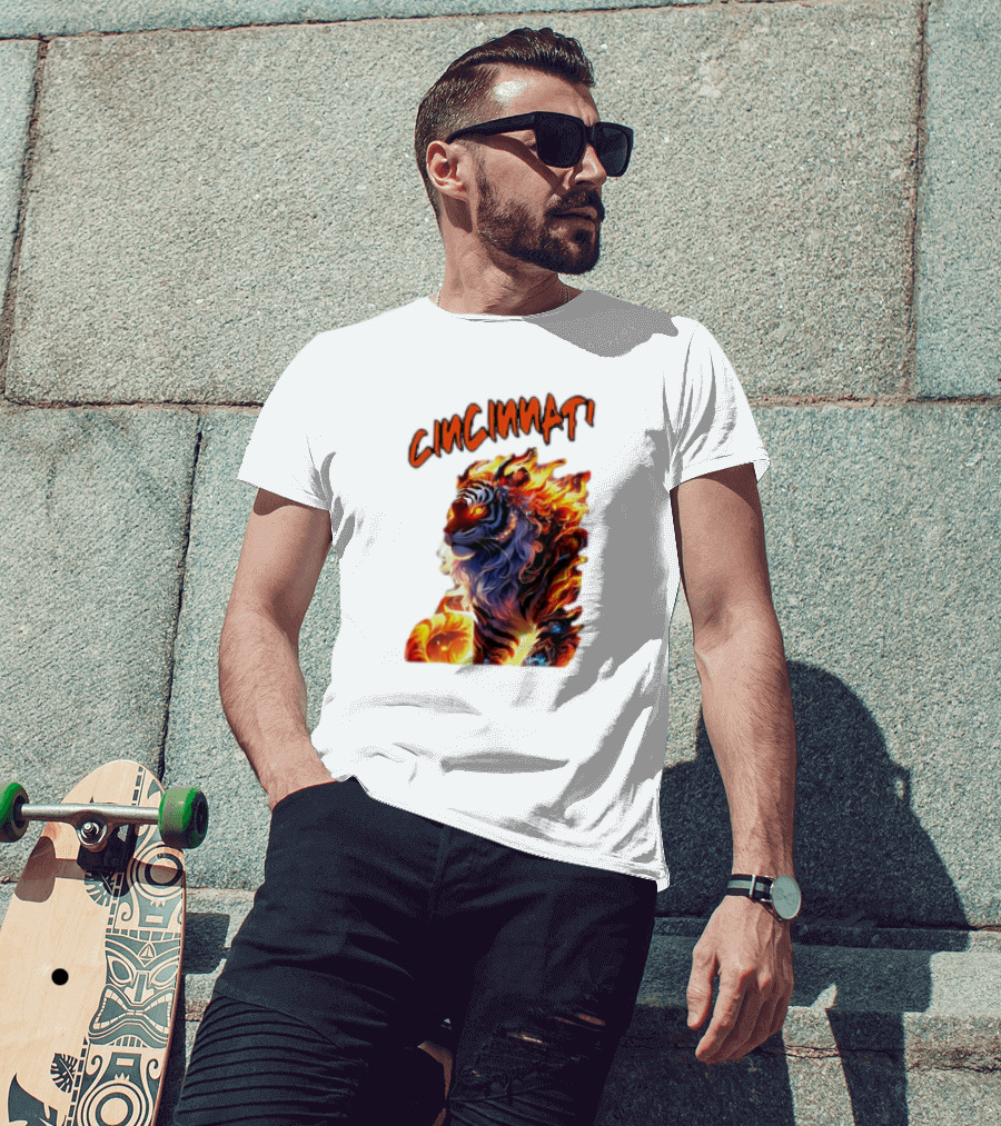 Cincinnati The Bengel’s Live Old West Football Tiger Flame T-Shirt