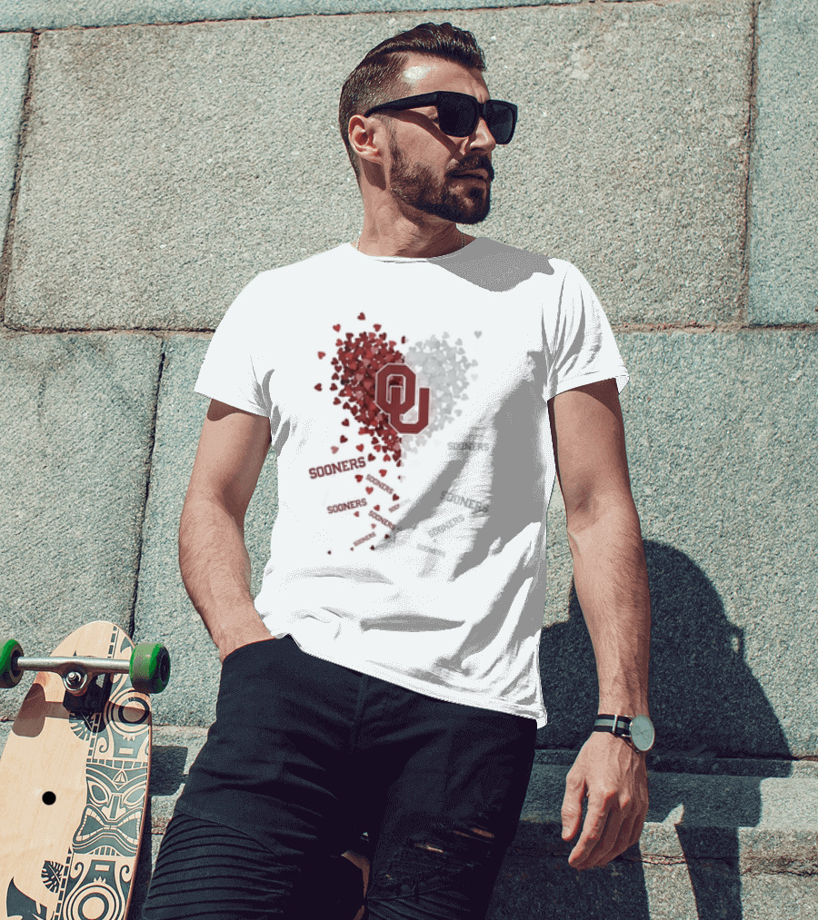 Oklahoma Sooners OU Logo Heart With Sooners Text T-Shirt
